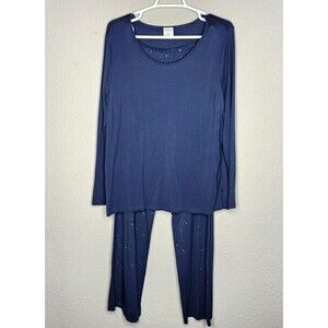 SOMA Women's Cool Nights Pajama Pants Long Sleeve Set, Blue w/ Gold Stars Large
